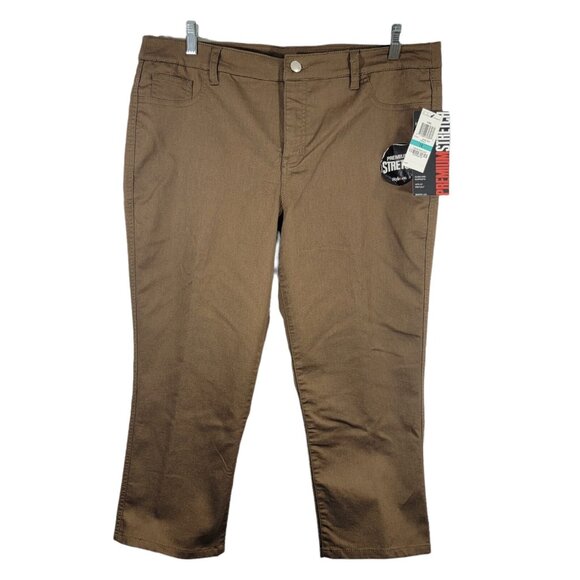 NWT Style & Co Pants Wide Crop Brown Premium Stretch Summer Womens‎ Sz 16 New - Picture 1 of 7